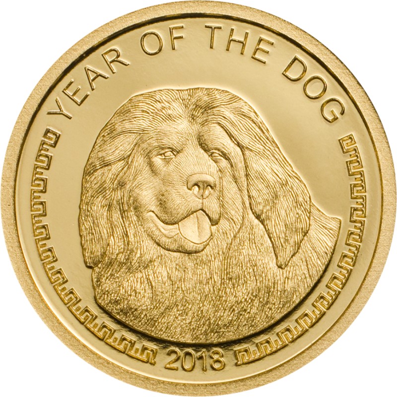 Золотая монета Монголии "Год Собаки" 2018 г.в., 0.5 г чистого золота (Проба 0,9999)