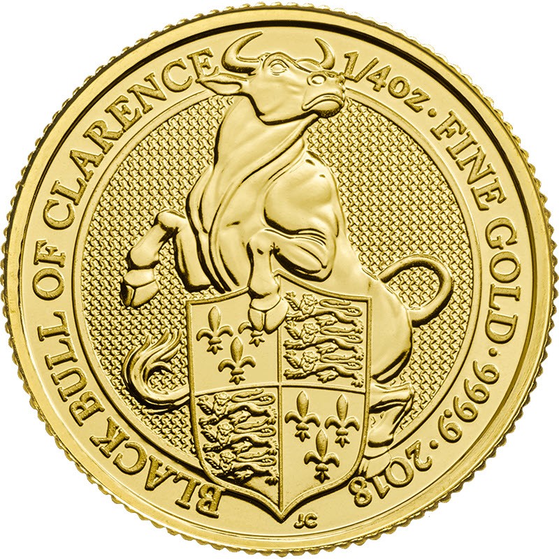 Комиссия: Золотая монета Великобритании «Черный бык» 2018 г.в., 7.78 г чистого золота (проба 9999)