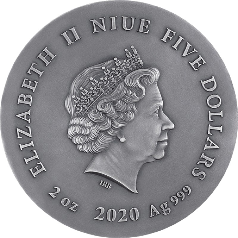 Серебряная монета Ниуэ "Дикая природа в лунном свете: Серый волк" 2020 г.в., 62.2 г чистого серебра (Проба 0,999)