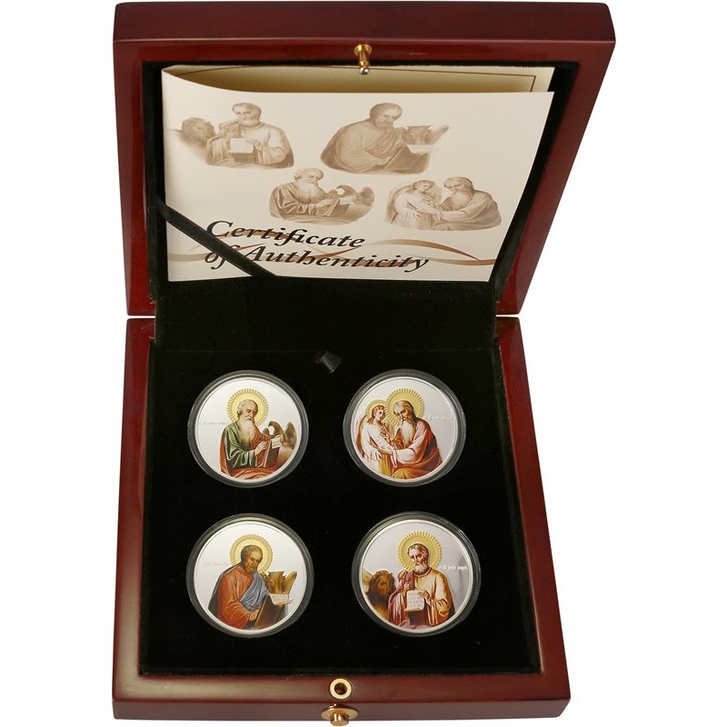 Набор из 4-х серебряных монет Ниуэ "Евангелисты" 2011 г.в., 4*31.1 г чистого серебра (проба 999)
