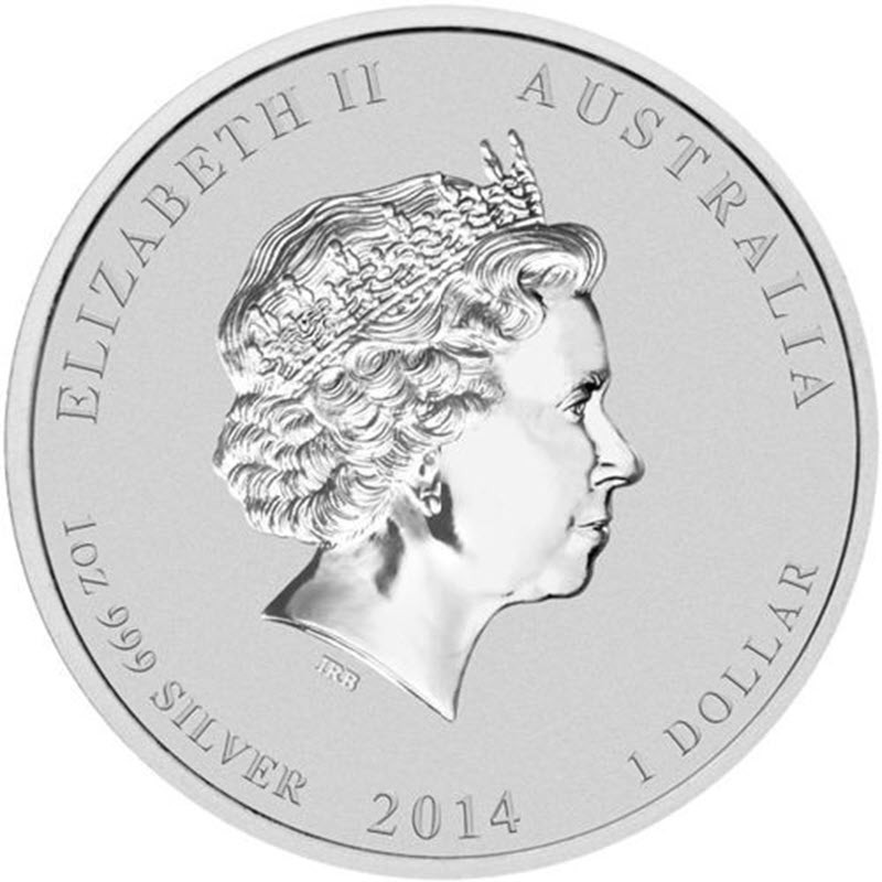 Серебряная монета Австралии "Год Лошади" 2014 г.в. (с позолотой), 31.1 г чистого серебра (проба 999)