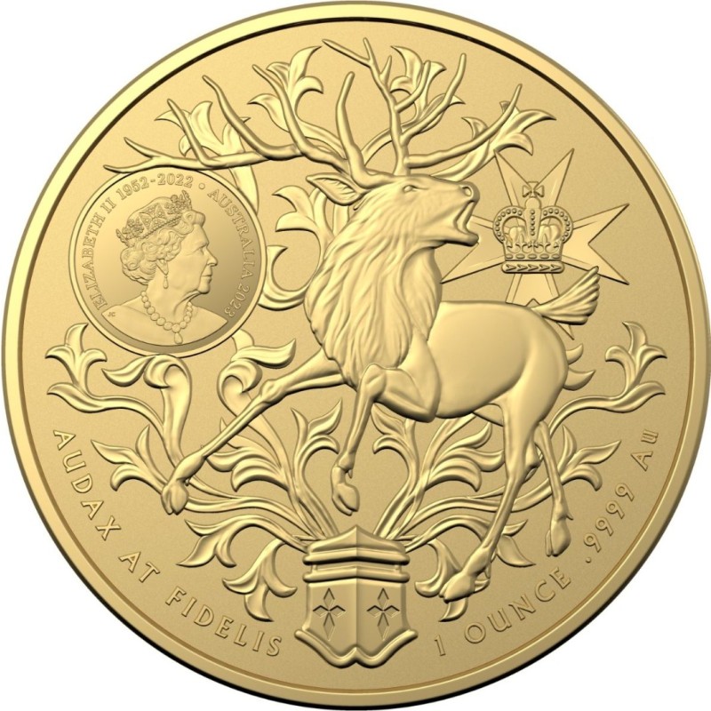 Золотая монета Австралии "Герб Австралии. Квинсленд" 2023 г.в., 31.1 г чистого золота (Проба 0,9999)