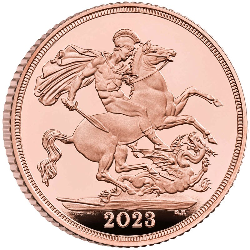 Золотая монета Великобритании "Соверен Чарльза III" 2023 г.в., (пруф), 7.32 г чистого золота (проба 917)