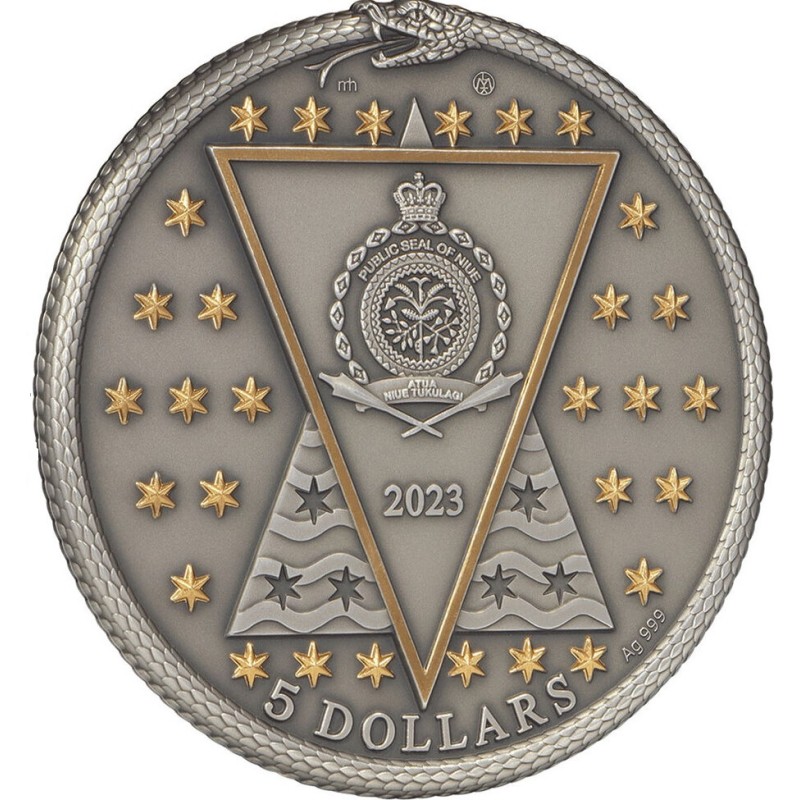 Серебряная монета Ниуэ "Алхимики. Парацельс" 2023 г.в., 62.2 г чистого серебра (Проба 0,999)