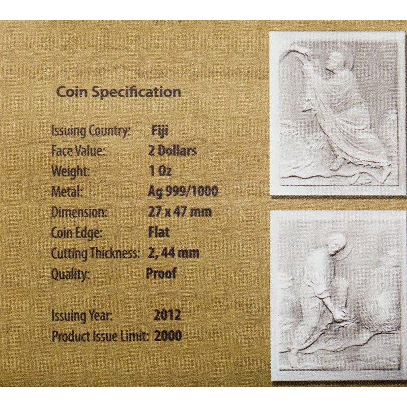 Набор из 2-х серебряных монет Фиджи "Православные святыни: Моисей" 2012 г.в., 2*31.1 г чистого серебра (проба 999)