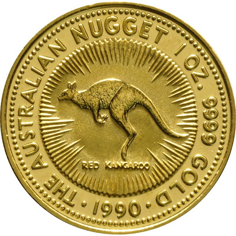 Золотая инвестиционная монета Австралии - Кенгуру 1990 г.в., 31.1 г чистого золота (проба 9999)