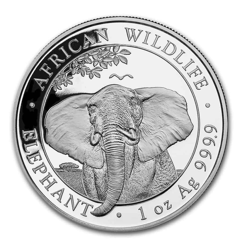 Серебряная монета Сомали «Слон» 2021 г.в., 31.1 г чистого серебра (проба 0.9999)
