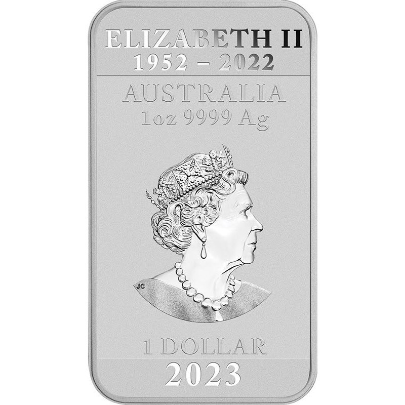 Серебряная монета Австралии "Китайский дракон" 2023 г.в., (прямоугольник), 31.1 г чистого серебра (проба 9999)