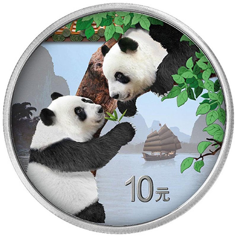 Серебряная монета Китая - Панда 2023 г.в., (дневной дизайн), 30 г чистого серебра (проба 999)