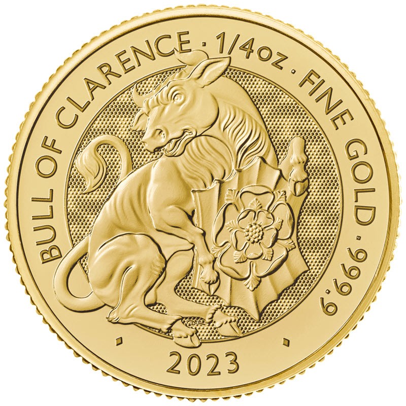 Золотая монета Великобритании "Звери Тюдоров. Бык Кларенса" 2023 г.в., 7.78 г чистого золота (проба 9999)