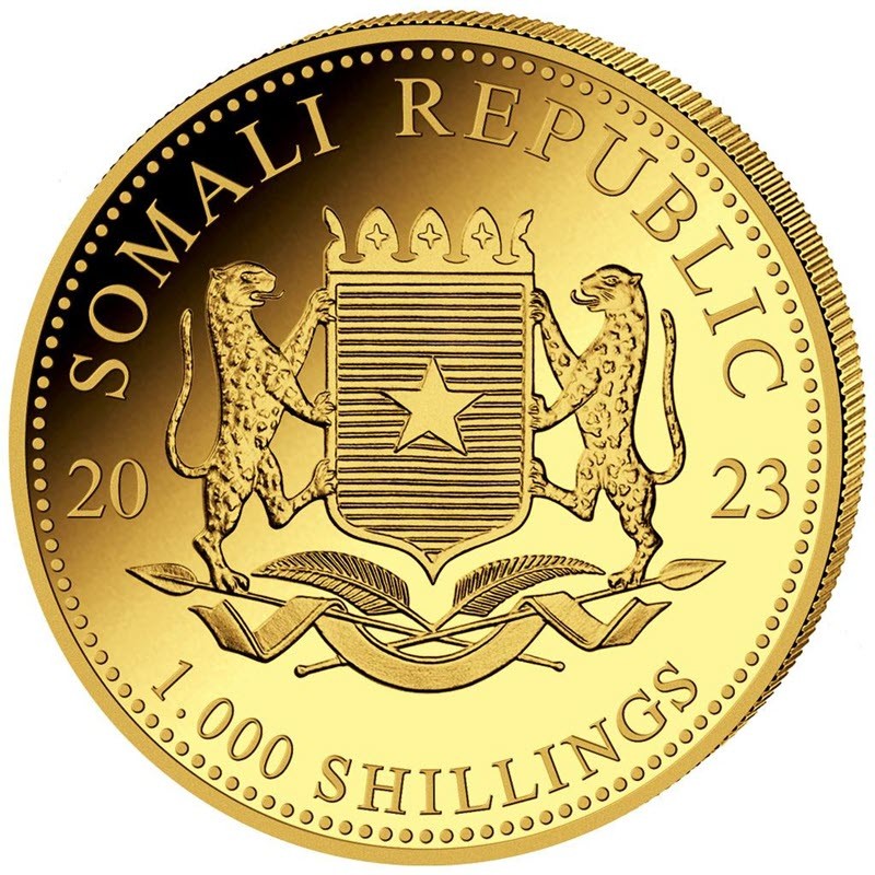 Набор из 4-х золотых монет Сомали "Леопард" 2023 г.в., 57.54 г чистого золота (проба 9999)
