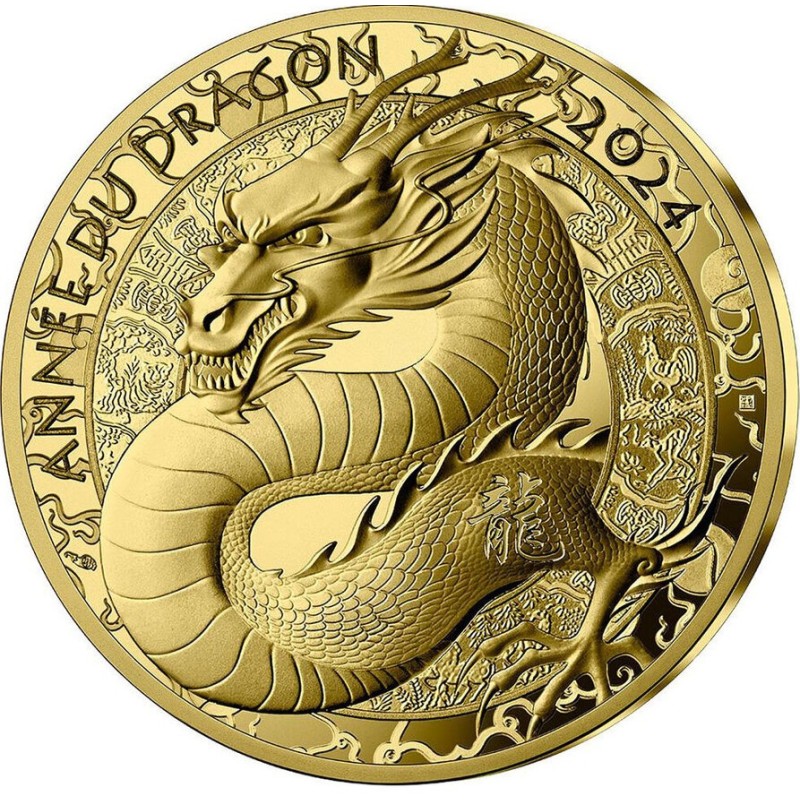 Золотая монета Франции "Год Дракона" 2024 г.в., 7.77 г чистого золота (Проба 0,999)