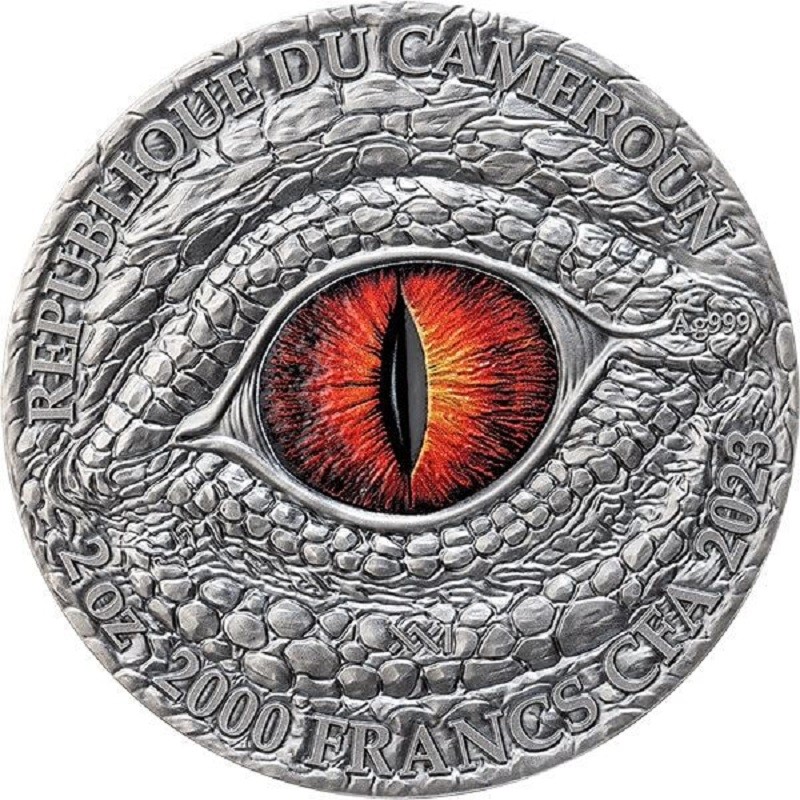 Серебряная монета Камеруна "Драконология: Пламенная виверна" 2023 г.в., 62.2 г чистого серебра (Проба 0,999)