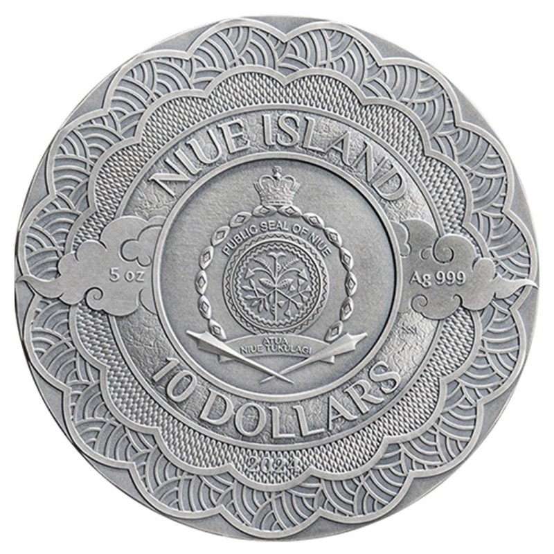 Серебряная монета Ниуэ "Сила зеленого дракона" 2024 г.в., 155.5 г чистого серебра (Проба 0,999)