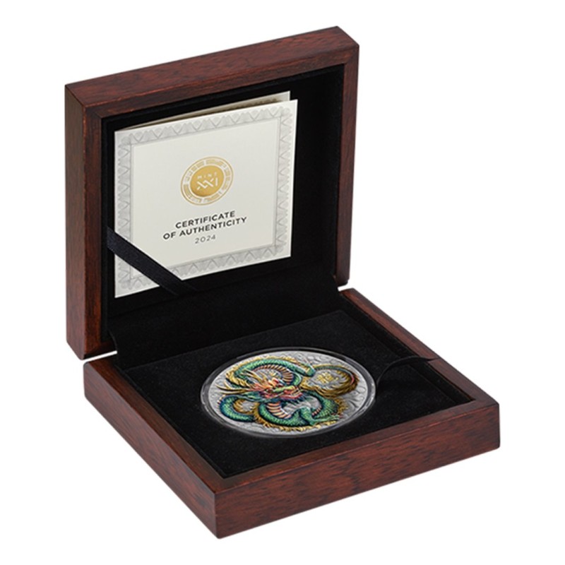 Серебряная монета Ниуэ "Сила зеленого дракона" 2024 г.в., 155.5 г чистого серебра (Проба 0,999)