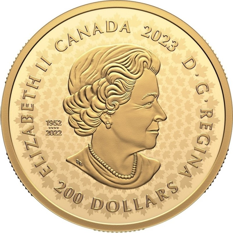 Золотая монета Канады "Великие охотники: Медведь Гризли" 2023 г.в. (пруф), 31.1 г чистого золота (Проба 0,9999)