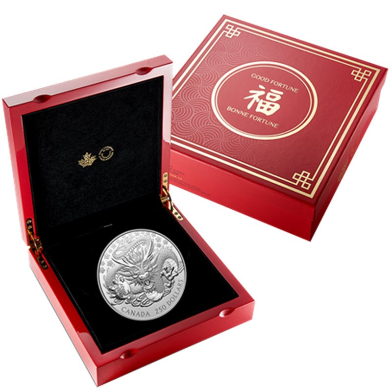 Серебряная монета Канады "Год Дракона" 2024 г.в., 1005.9 г чистого серебра (проба 9999)