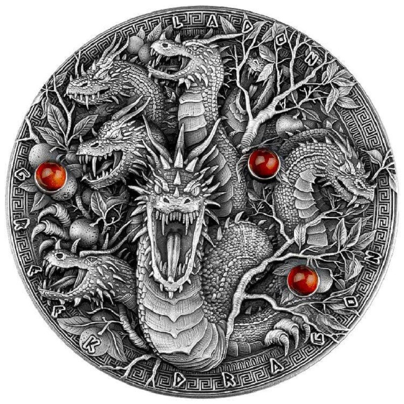 Серебряная монета Ниуэ "Ладон - греческий дракон" 2022 г.в., 62.2 г чистого серебра (Проба 0,999)