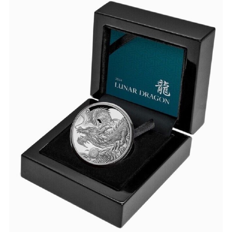 Серебряная монета Ниуэ "Год Дракона" 2024 г.в. (пруф), 31.1 г чистого серебра (Проба 0,999)