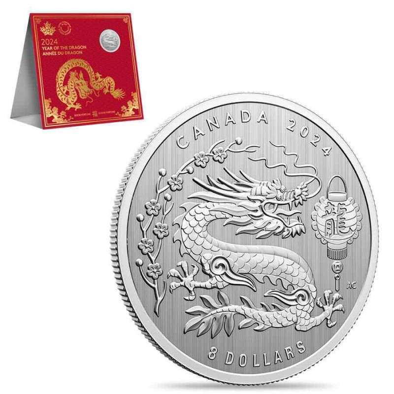 Серебряная монета Канады "Год Дракона" 2024 г.в., 7.78 г чистого серебра (проба 0,999)