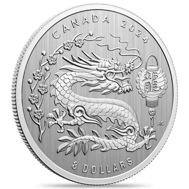 Серебряная монета Канады "Год Дракона" 2024 г.в., 7.78 г чистого серебра (проба 0,999)