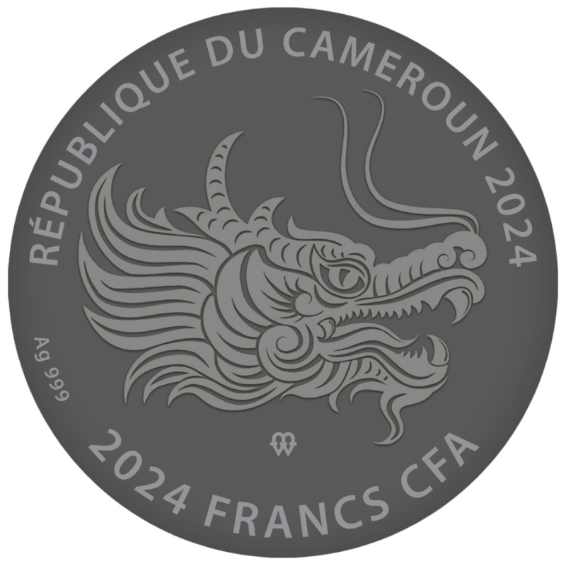 Серебряная монета Камеруна "Год Дракона" 2024 г.в., 93.3 г чистого серебра (Проба 0,999)