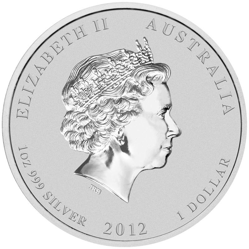 Серебряная монета Австралии «Год Дракона» 2012 г.в. (серебряный), 31.1 г чистого серебра (проба 999)