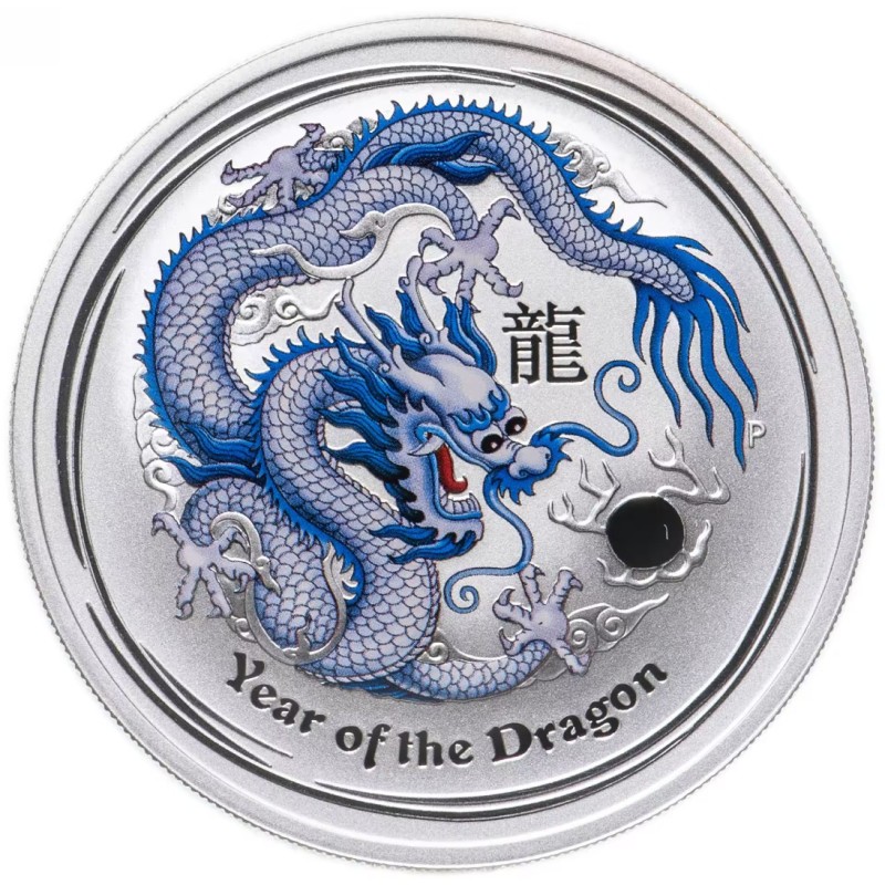 Серебряная монета Австралии «Год Дракона» 2012 г.в. (серебряный), 31.1 г чистого серебра (проба 999)