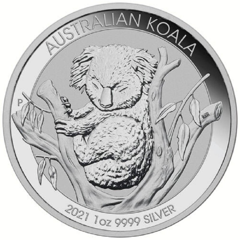 Серебряная монета Австралии «Коала» 2021 г.в., 31.1 г чистого серебра (проба 0.999)