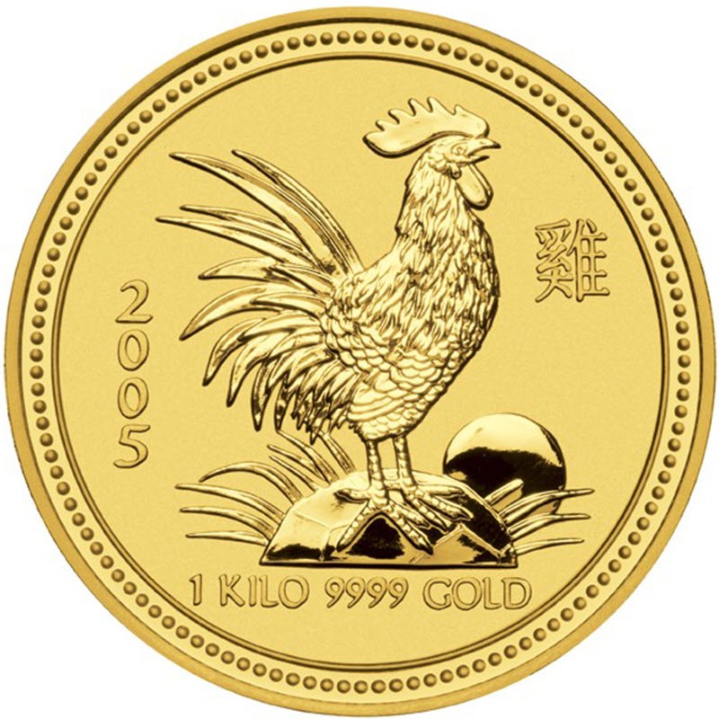 Золотая монета Австралии «Год Петуха» 2005 г.в., 1000 г чистого золота (проба 9999)