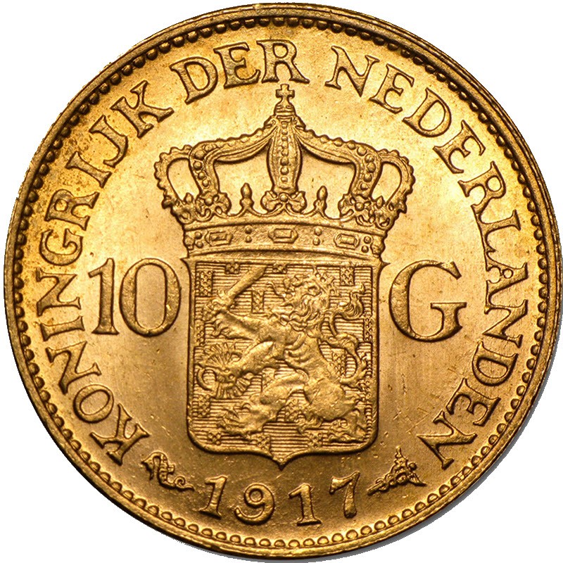 Золотая монета Нидерландов «Королева Вильгельмина I», 6.06 г чистого золота (проба 0.900)