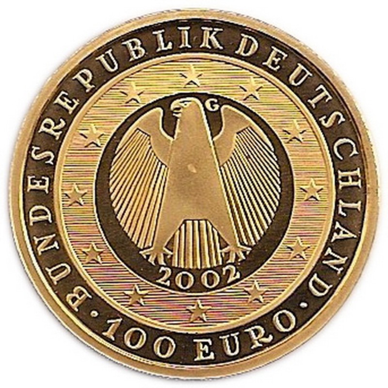 Золотая монета Германии «Введение Евро» 2002 г.в., 15.55 г чистого золота (проба 0.9999)
