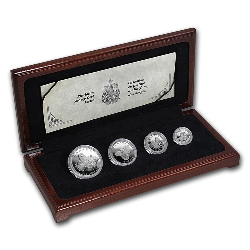 Набор платиновых монет Канады «Снежная сова» 1991 г.в., 31.1 + 15.55 + 7.78 + 3.11 г чистой платины (проба 0.9995)