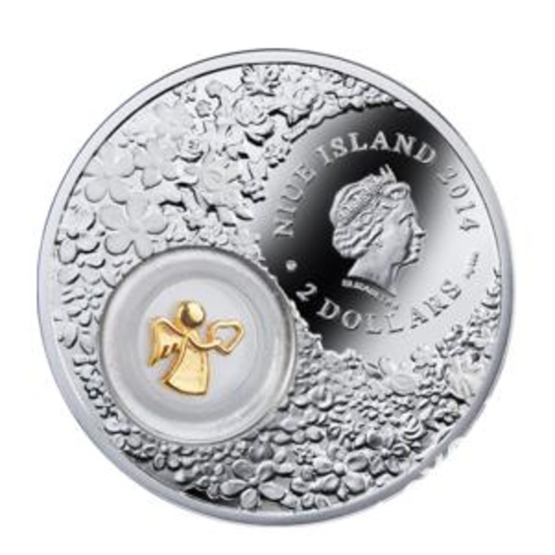 Серебряная монета Ниуэ "Ангел-хранитель" (с позолотой) 2014 г.в., 28.28 г чистого серебра (Проба 0,925)