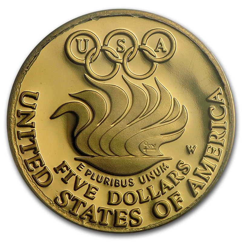 Золотая монета США «Олимпийские игры 1988 года в Сеуле» 5 долларов 1988 г.в., 7.52 г чистого золота (проба 0.900)