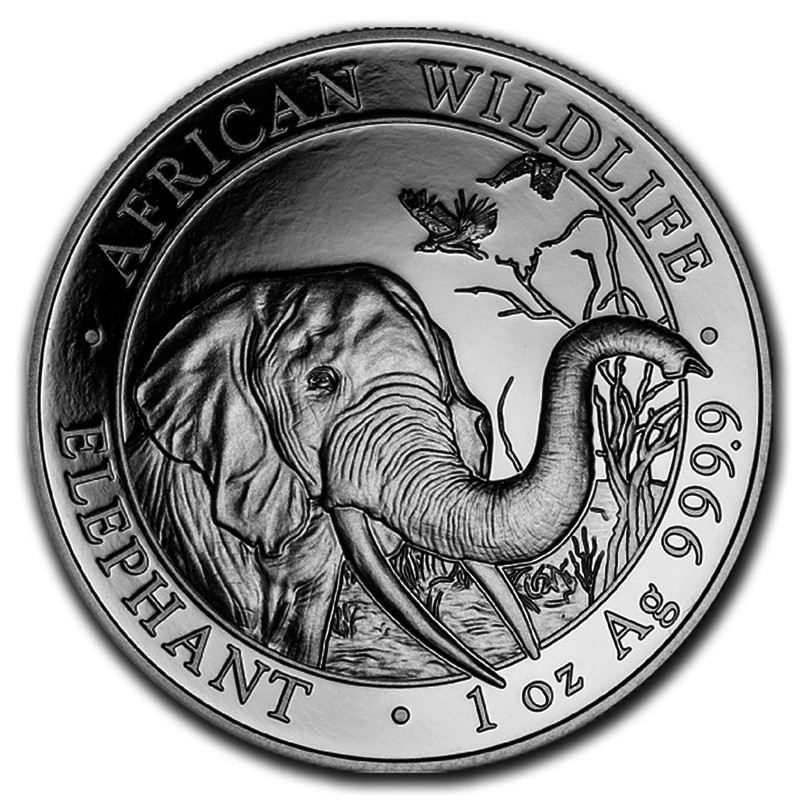 Серебряная монета Сомали «Слон» 2018 г.в., 31.1 г чистого серебра (проба 0.9999)