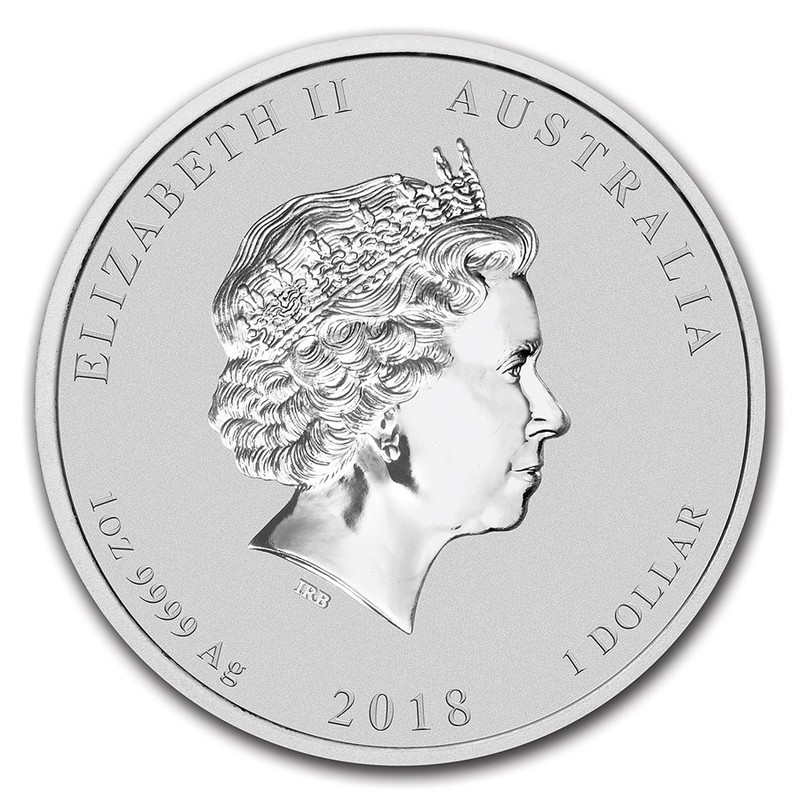Серебряная монета Австралии «Год Собаки» 2018 г.в., 31.1 г чистого серебра (проба 0.9999)
