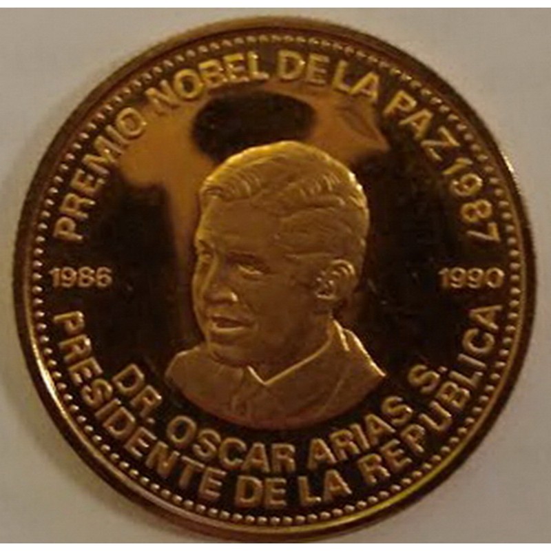 Комиссия: Золотая монета Коста-Рики «Президент Оскар Ариас – лауреат Нобелевской премии мира» 1987 г.в., 13.5 г чистого золота (проба 0.900)