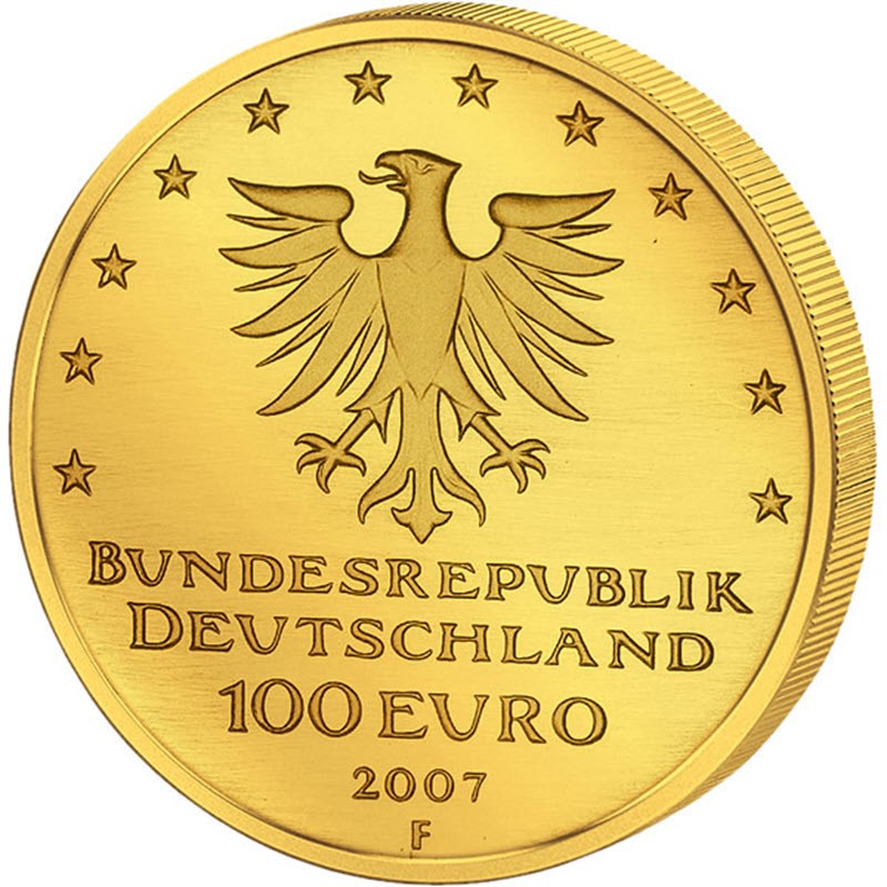 Золотая монета Германии "Всемирное наследие ЮНЕСКО – город Любек"; 2007 г.в., 15.55 г чистого золота (проба 0.9999)
