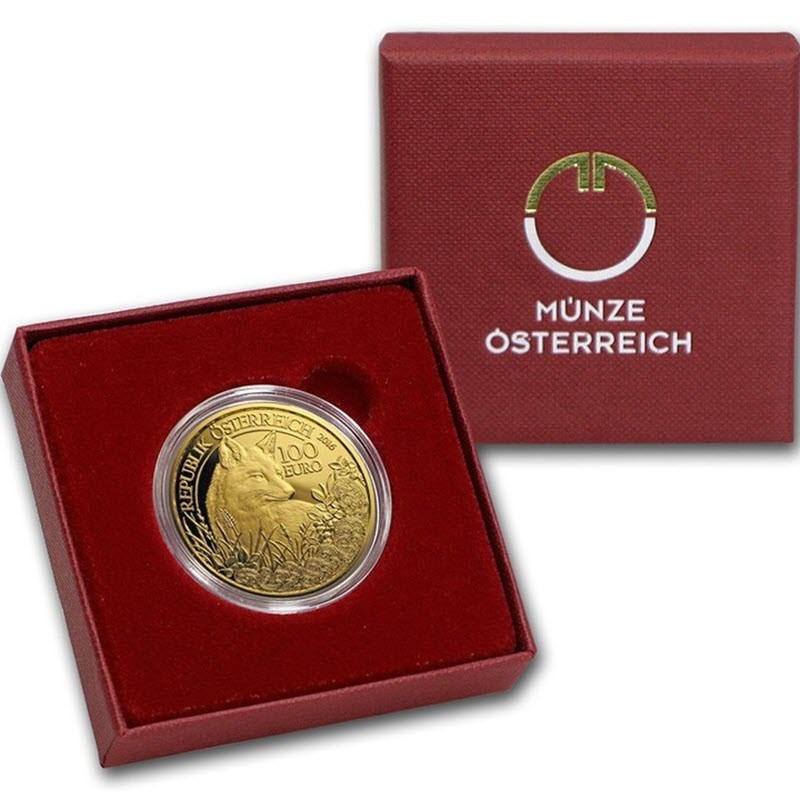 Золотая монета Австрии «Лиса» 2016 г.в., 16 г чистого золота (проба 0.986)