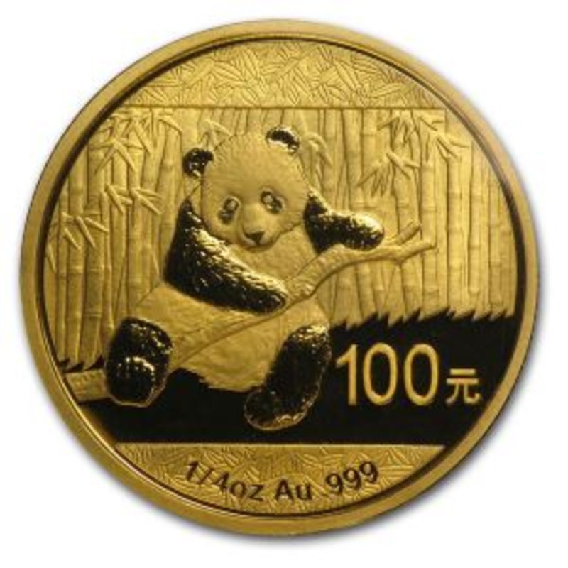 Золотая инвестиционная монета Китая - Панда 2014 г.в., 1/4 тройской унции (7,78 г) чистого золота (проба 0,9999)