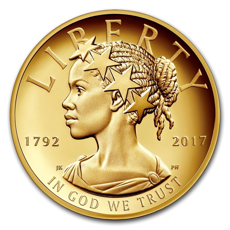 Золотая монета США "225 лет основания Монетного Двора США" (Черная Свобода) 2017 год 31,1 г чистого золота (проба 0,9999)