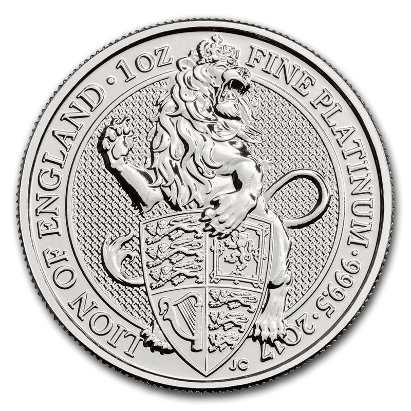 Платиновая монета Великобритании «Лев Англии» 2017 г.в., 31.1 г чистой платины (проба 0.999)