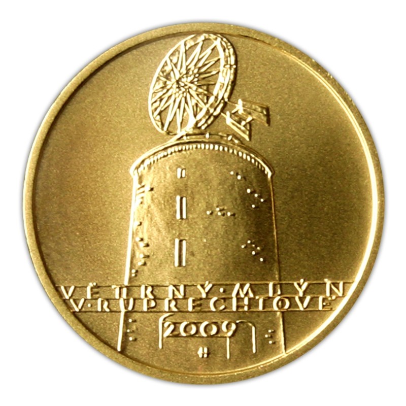 Золотая монета Чехии «Ветряная мельница в Рупрехтове» 2009 г.в., 7.78 г чистого золота (проба 0.9999)