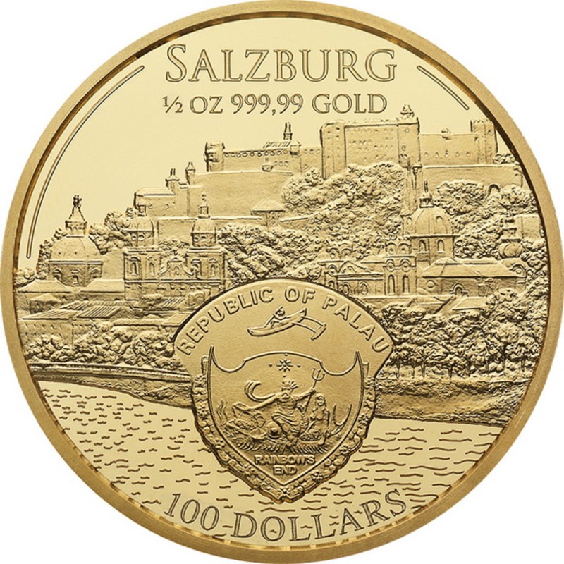 Золотая монета Палау «Вольфганг Амадей Моцарт» 2017 г.в., 15.5 г чистого золота (проба 0.99999)