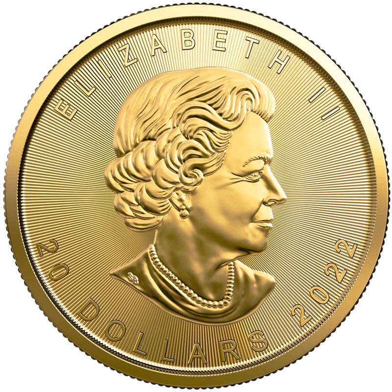 Золотая монета Канады «Кленовый лист», 15.55 г чистого золота (проба 0.9999)