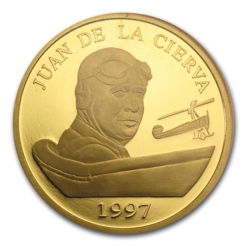 Золотая монета Испании «Хуан де ла Сьерва» 1997 г.в., 31.1 г чистого золота (проба 0.900)