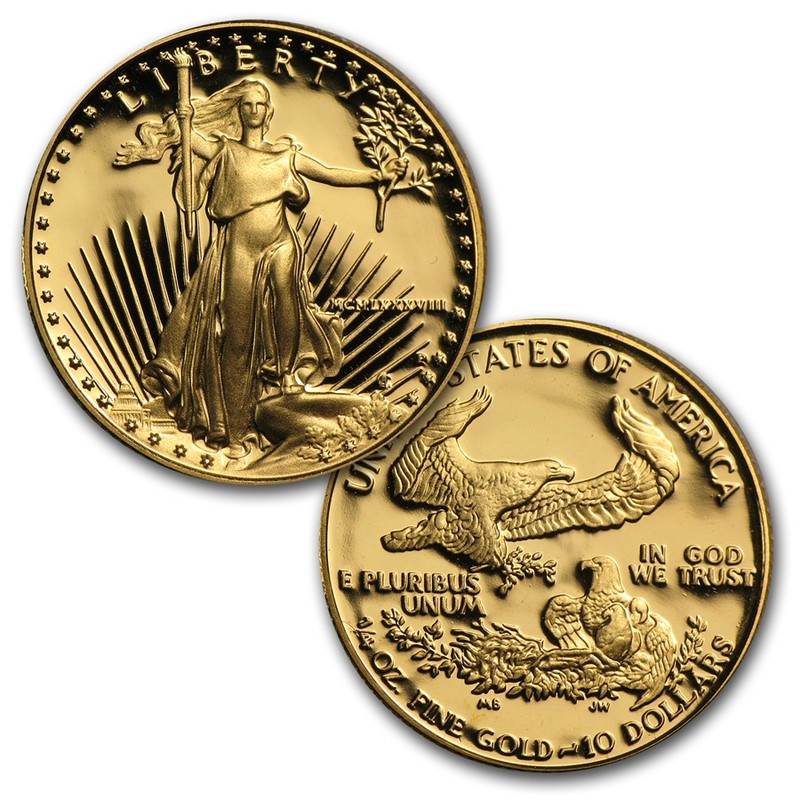 Набор золотых монет «Американский Орел» 1994 г.в., 31.1 + 15.55 + 7.78 + 3.11 г чистого золота (проба 0.917)