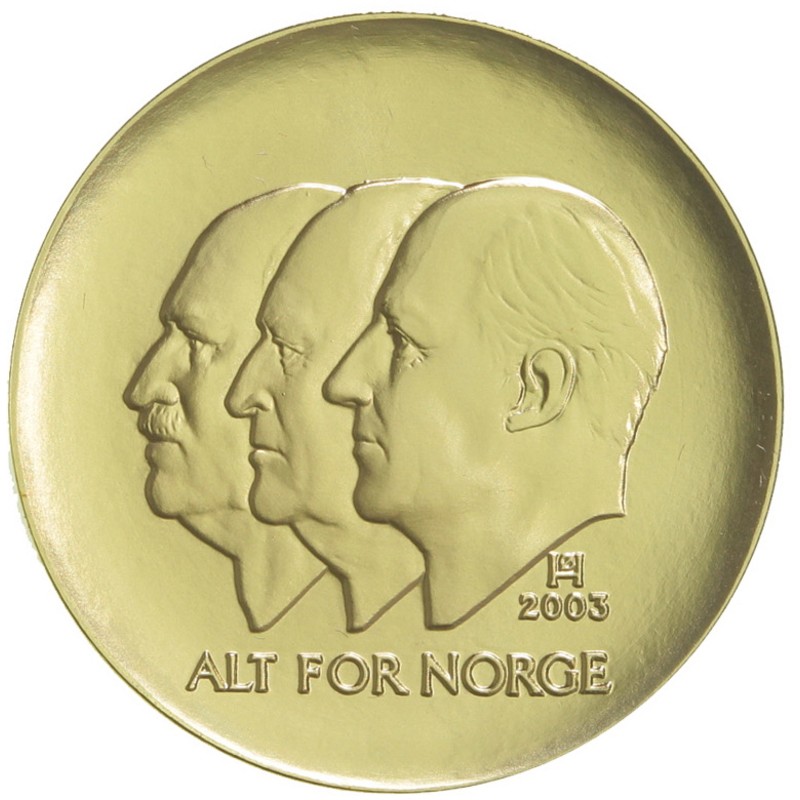 Золотая монета Норвегии «100-летний юбилей расторжения Шведо-норвежской унии» 2003 г.в., 15.55 г чистого золота (проба 0.917)