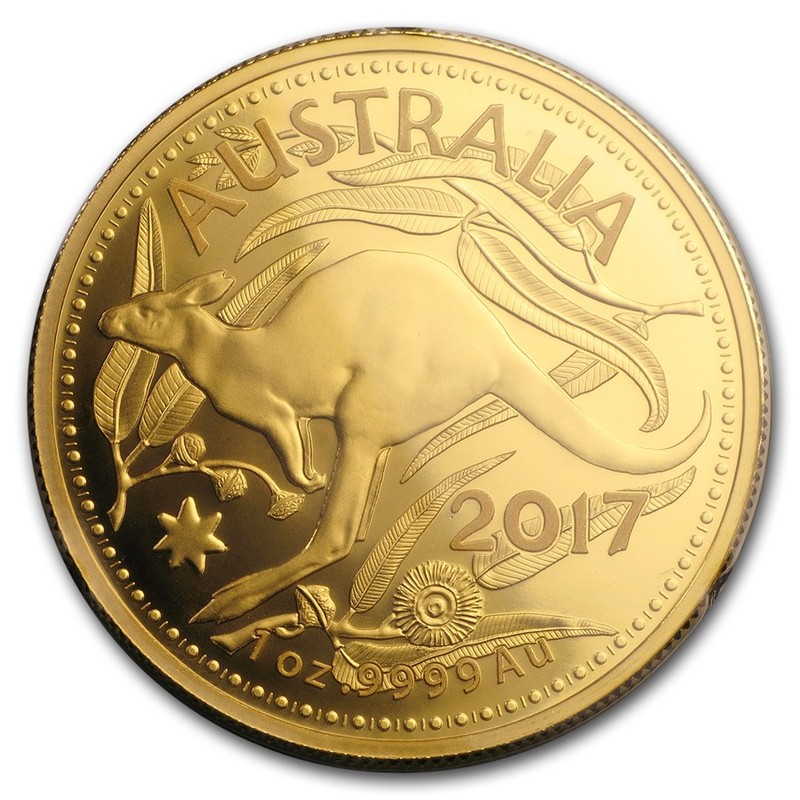 Золотая монета Австралии - Кенгуру (Королевский австралийский монетный двор),  31,1 г чистого золота (проба 0,9999)